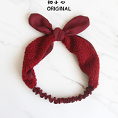 韩国女童酒红色蝴蝶结松紧发带小女孩冬季 毛绒头饰婴幼儿百搭头饰