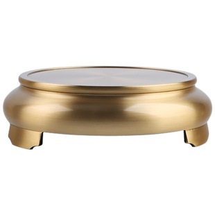 苏工铜底座香炉佛像托盘圆形家用花瓶支架奇石头底盘托架铜摆件