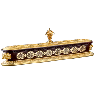 黄铜八吉祥卧香炉藏式加长卧香盒家用佛前复古线香炉室内禅意摆件