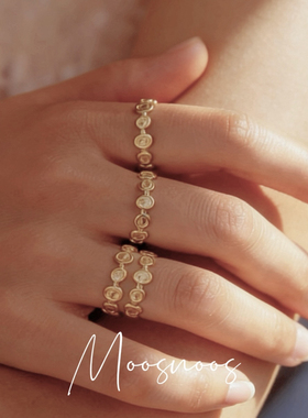 Moos复古风金币不褪色开口钛钢戒指小众设计食指戒尾戒许愿转运女