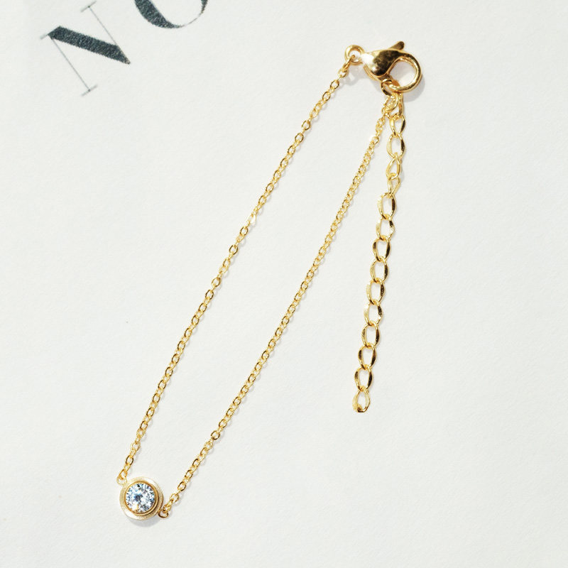 包邮韩国甜美简约全链单钻石手链女细链钛钢镀玫瑰金时尚手链饰品