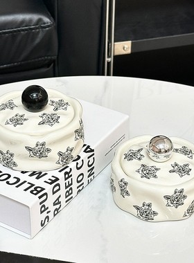 法式复古收纳印花烟灰缸带盖防飞灰家用客厅大气高级感创意轻奢