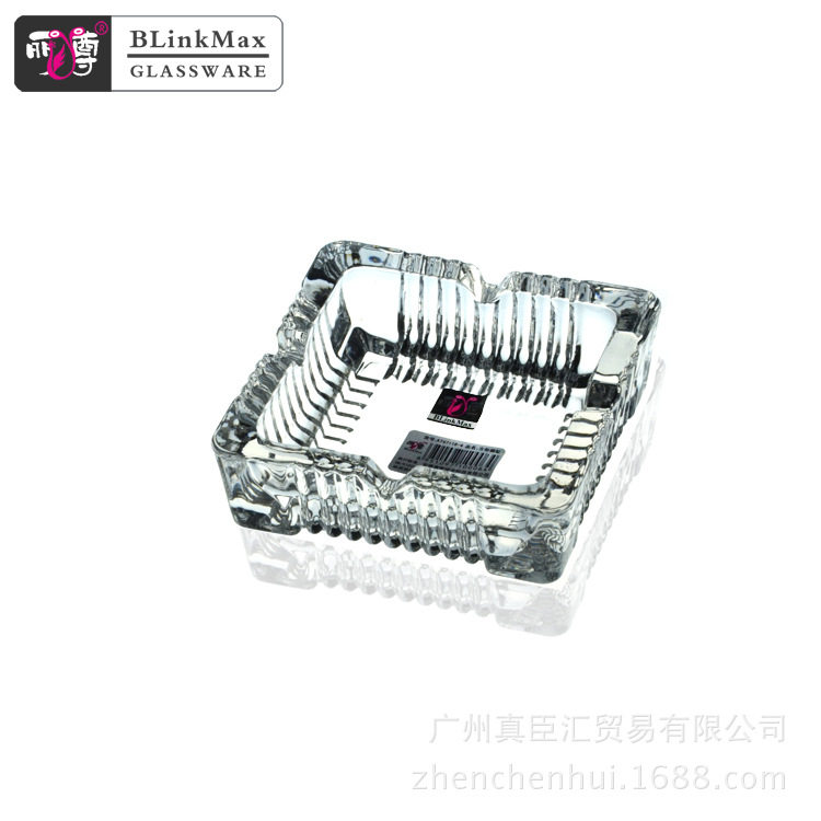丽尊方轮刻花玻璃烟灰缸酒店KTV用具时尚创意方形10cm欧式烟缸