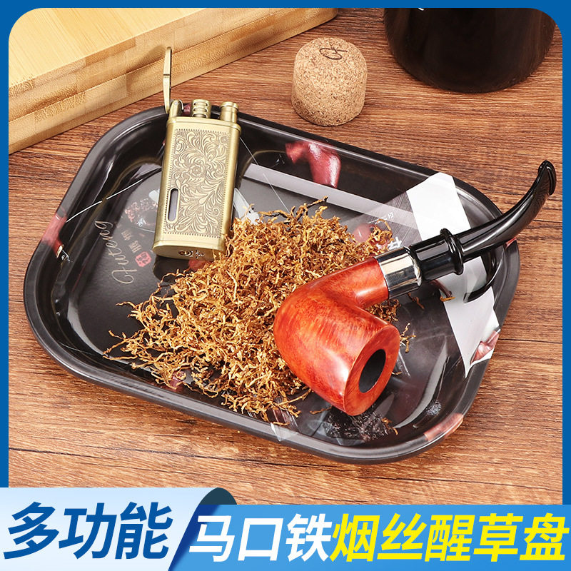 跨境热卖烟丝醒草盘马口铁手卷烟小号烟具收纳盘创意图案现货供应