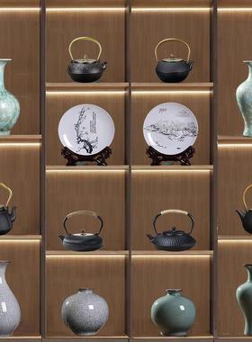 新中式茶室酒店样板房博古架高档覆古茶道摆件茶壶禅意陶瓷花瓶