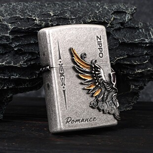 ZIPPO打火机正品玫瑰之翼侧贴章古银亮银 防风煤油火机送男友礼物