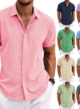 men's t-shirts男装亚短袖t恤宽松汗衫纯色短袖棉衬衫男 沙滩大码