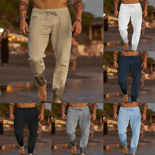 Man Pants 男式 纯色抽绳棉宽松沙滩休闲裤 trousers欧美新款 men