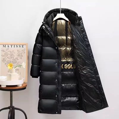 man winter coat women warm jacket黑金长款连帽羽绒服男女同款