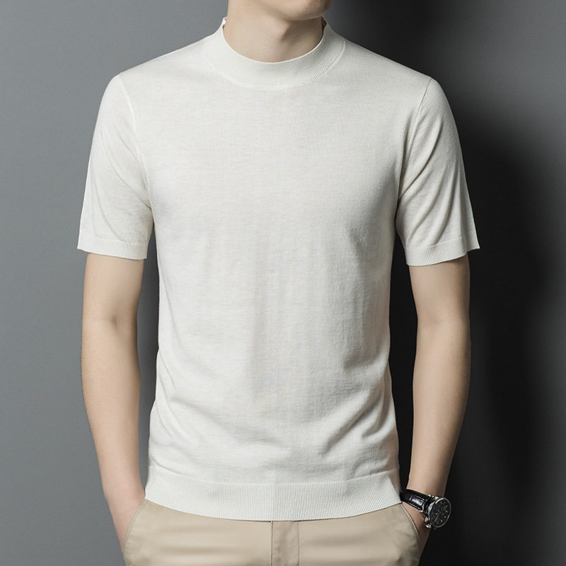 men's short sleeve tshirt羊毛混纺短袖针织衫男式休闲半高领