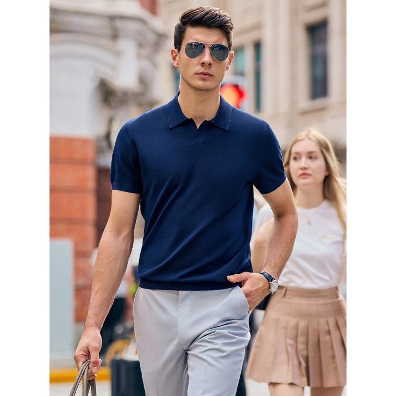 men polo shirt tops man teepolo衫v领短袖针织衫男海鸥领英伦