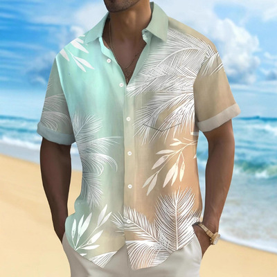 mens hawaiian shirt man casual thin beach slim fashion