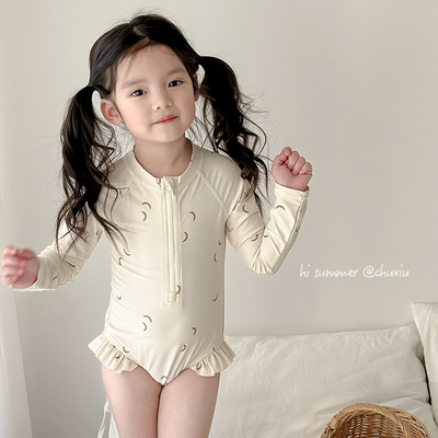 女童泳衣长袖连体 New Fashion Kids Girl Swimwear Ins Swimsuit