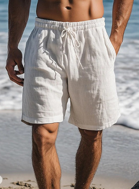 2026夏季新款抽绳松紧腰短裤男日常沙滩五分休闲中裤Men's shorts