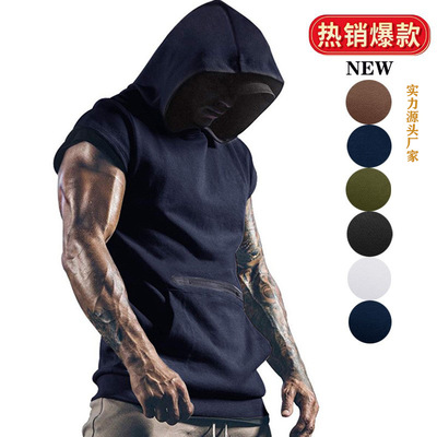 men hooded tank top vest男式无袖连帽运动健身户外马甲背心美式
