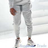 pants潮外贸Man men 健身春秋男户外运动休闲棉弹力修身 多口袋长裤