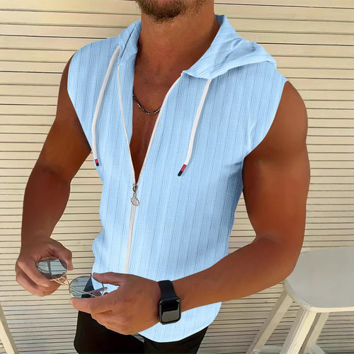 5 colors available for men's hooded sleeveless zipper shirt
