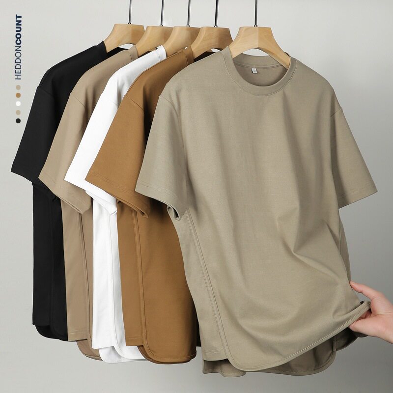 shirt men tshirt男装大地色重磅落肩230克美式运动休闲宽松开叉