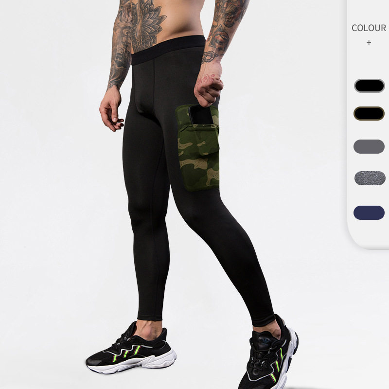 Men Compression Leggings GYM Tights Pants男士健身裤迷彩口袋