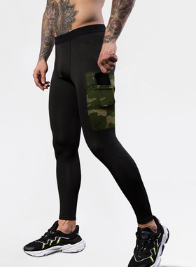 Men Compression Leggings GYM Tights Pants男士健身裤迷彩口袋
