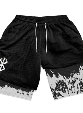双层短裤Print 2 in 1 Running Shorts for Men Gym Workout Male