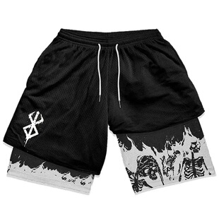 Gym Male Shorts for Running Workout 双层短裤 Men Print