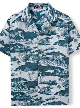 men's t-shirts男装 欧美威夷风色织短袖衬衫 新款古巴领衬衣