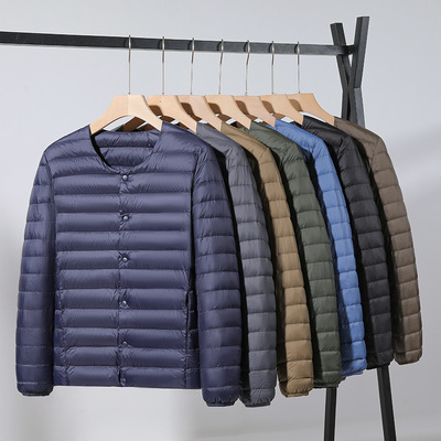 winter mens light down jacket warm coat轻薄羽绒服短款v领休闲