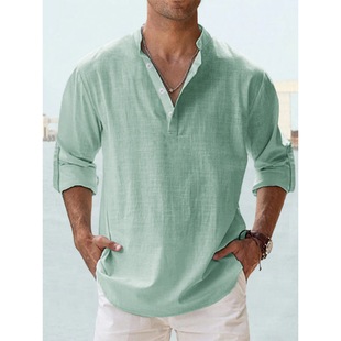 men lightweight shirts long sleeve henley cotton linen shirt