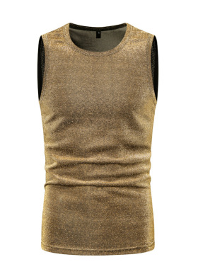 men tank top vest装新款简约时尚闪亮t恤批发男士烫金无袖背心zt