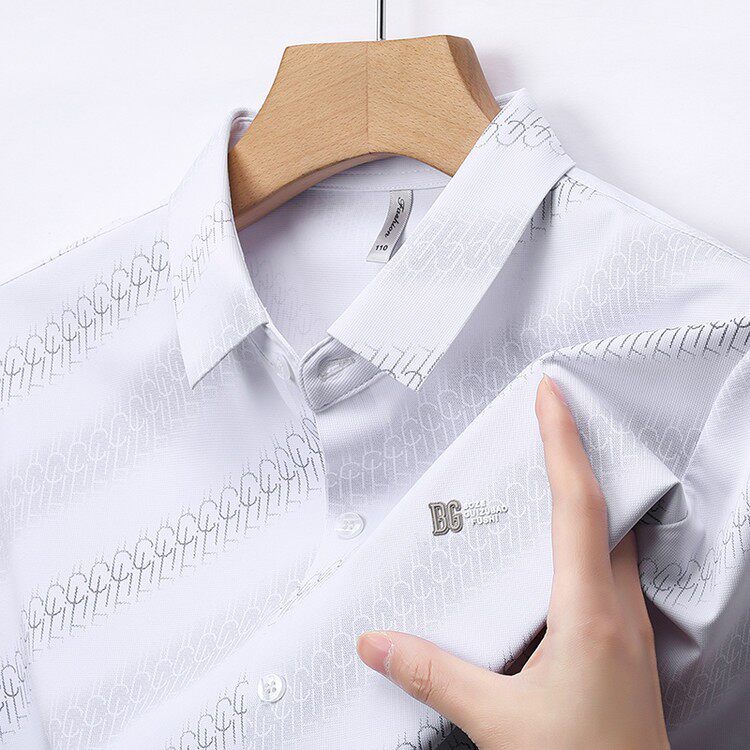 men's short sleeve shirts冰丝薄款短袖衬衫男士数码印花弹力