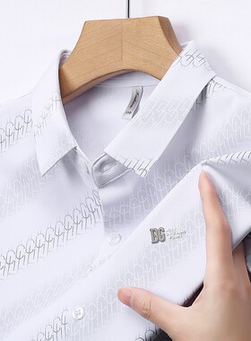 men's short sleeve shirts冰丝薄款短袖衬衫男士数码印花弹力