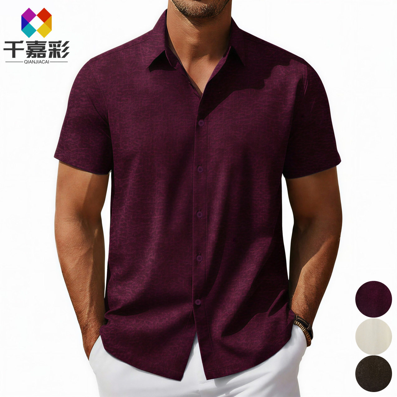 men's shirts 欧美金丝绒面料方领休闲衬衫纯色短袖男士衬衣男装