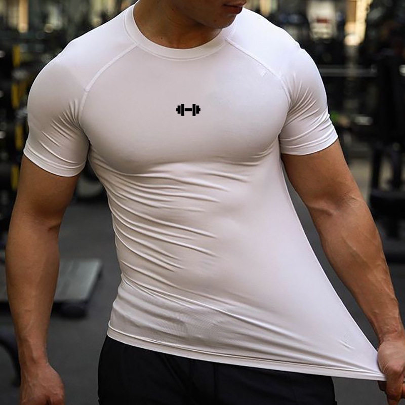gym crossfit tshirt肌肉健身短袖男欧美紧身衣速干型打底t恤健美