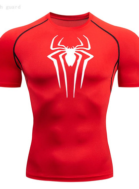men workout compression y2k spider printed gym tshirts