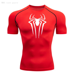 y2k compression spider printed tshirts men gym workout