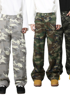 men baggy jeans man pantsnirn牛仔美式vi复古迷彩大口袋工装