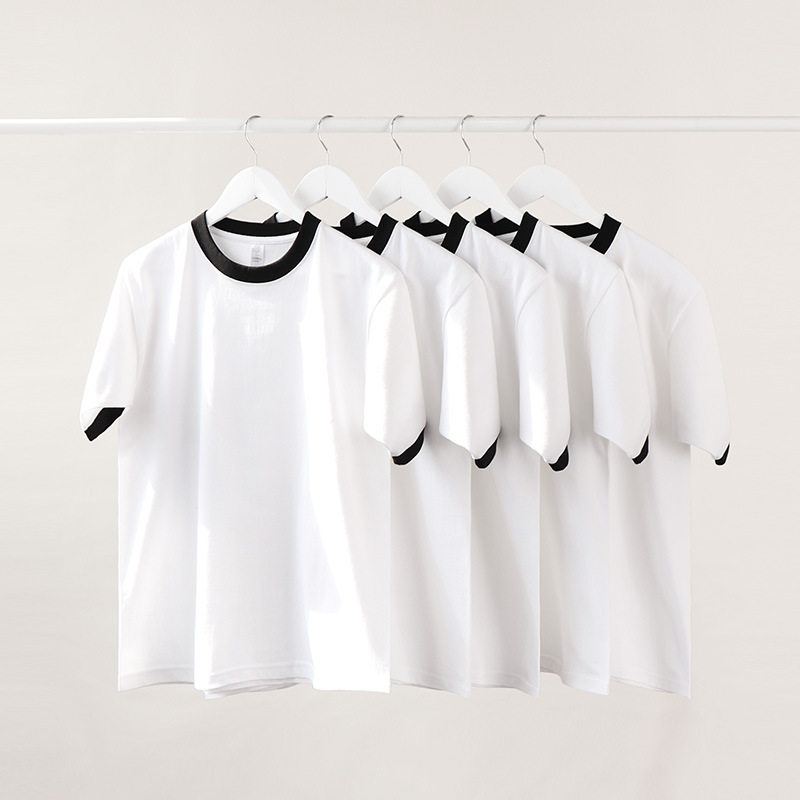 Men Cotton tShirt 250g重磅纯棉黑白色拼接短袖T恤男女款复古