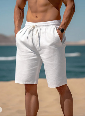 men's shorts短裤短裤沙滩短裤抽绳弹力腰部直筒平实舒适透气短款