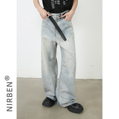 men baggy jeans man pantsnirn牛仔美式复古水洗直筒牛仔裤男