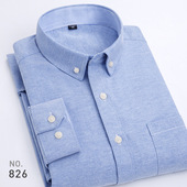 Long Cotton Mens Oxford Shirt Plaid Formal衬衫 Sleeve Casual
