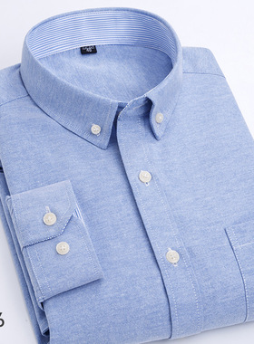 Mens Cotton Shirt Long Sleeve Plaid Oxford Casual Formal衬衫