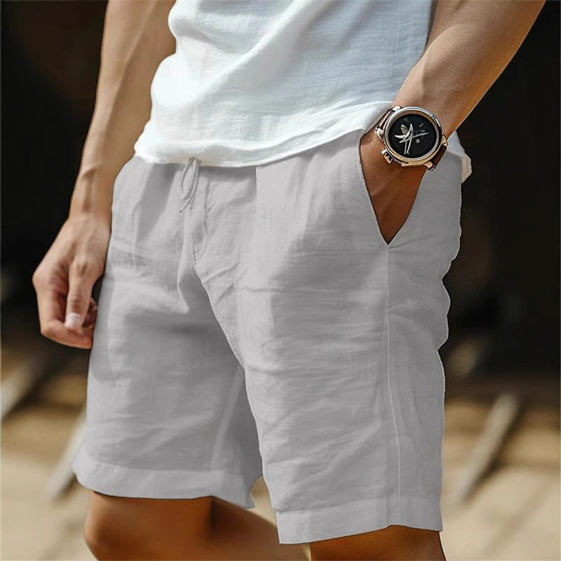 men's shorts新款棉短裤抽绳松紧腰直腿纯色透气日常沙滩五分休闲