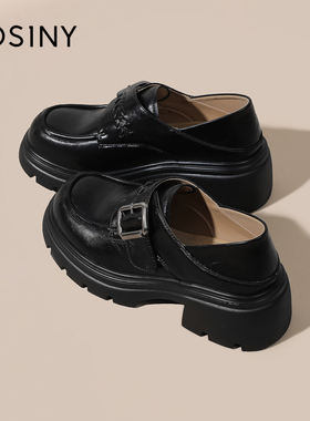 卓诗尼厚底乐福鞋女2026新款女鞋春季一脚蹬通勤单鞋黑色小皮鞋子