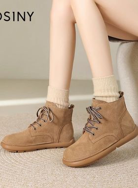 卓诗尼复古棕色马丁靴女2025冬新款勃肯短靴女款加绒保暖短筒靴