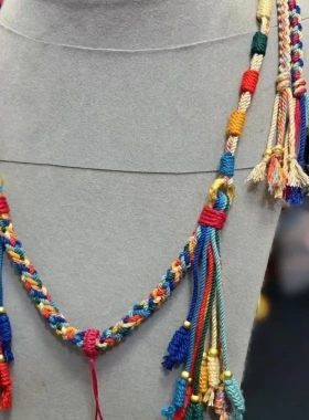 手工编织藏式吊坠绳五路财神唐卡项链绳天珠挂坠绳手搓棉锁骨链绳