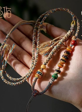 高档手工挂脖唐卡项链挂绳六字箴言寓意平安好运玉佛牌吊坠绳