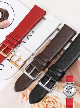 超薄柔软真皮表带适配镂空时光女神6002L 6142K红白色蝴蝶扣19mm