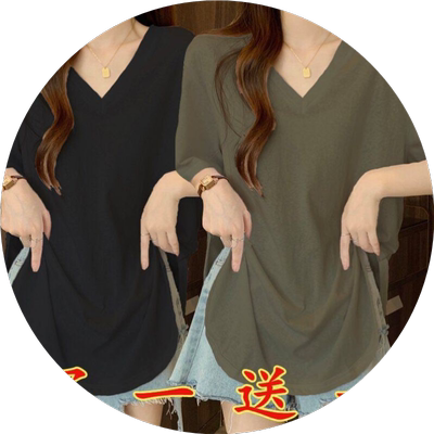 不规则短袖t恤女夏季胖mm遮肚子