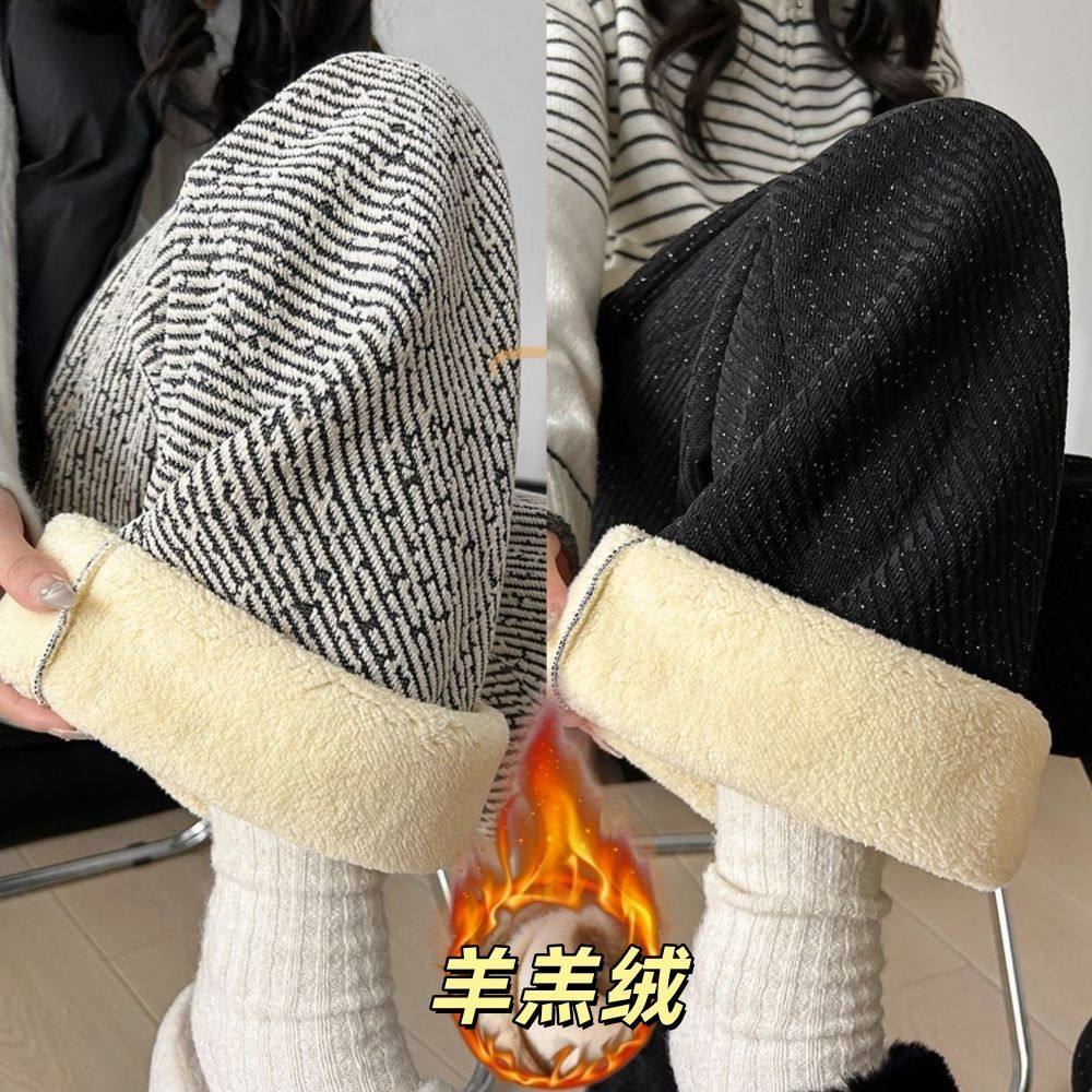 特厚羊羔绒亮丝雪尼尔阔腿裤女秋冬季加厚绒休闲裤遮肉保暖加绒裤